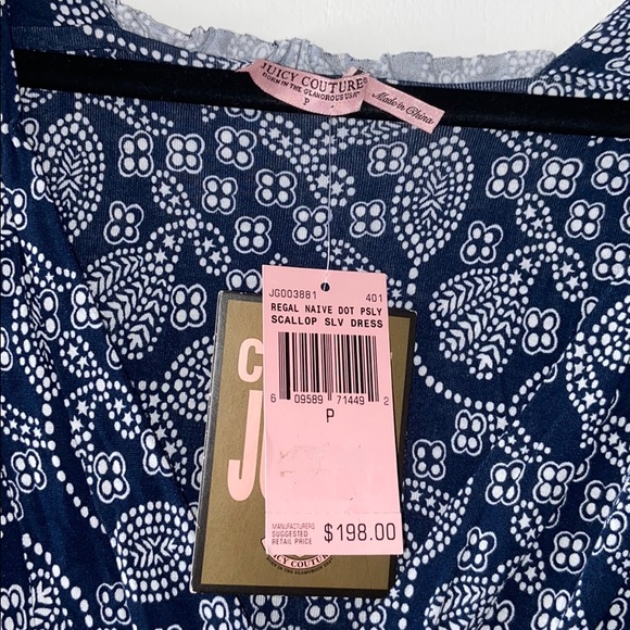 Juicy Couture Navy Paisley Scallop Sleeve Dress - Picture 4 of 4